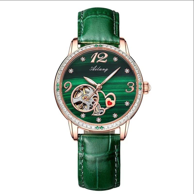 Luxury Watch With Green Dial - AILANG Luxury Women Skeleton Automatic Mechanical