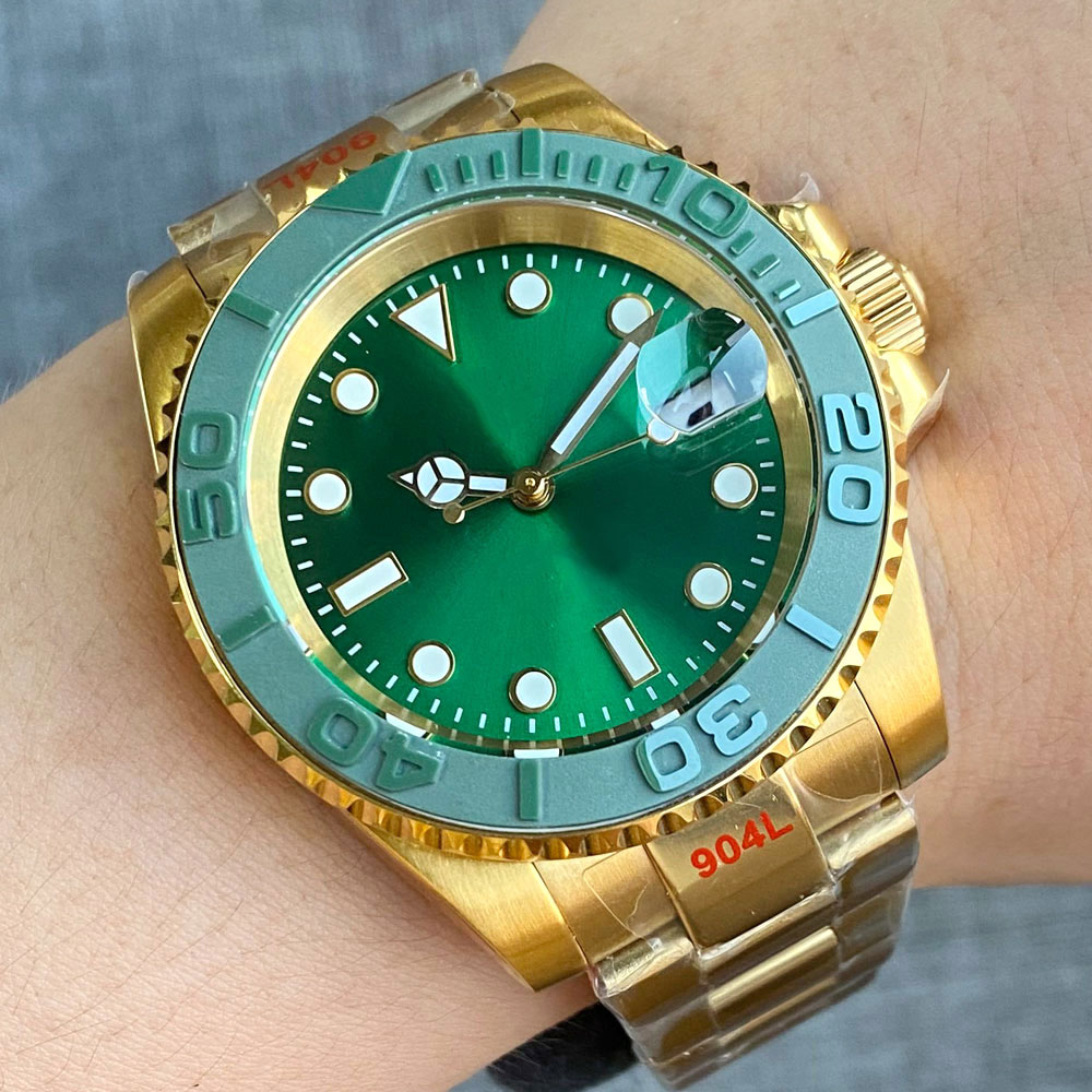 Luxury Watch With Green Dial - 40mm Luxury Men's Watch Full Yellow
