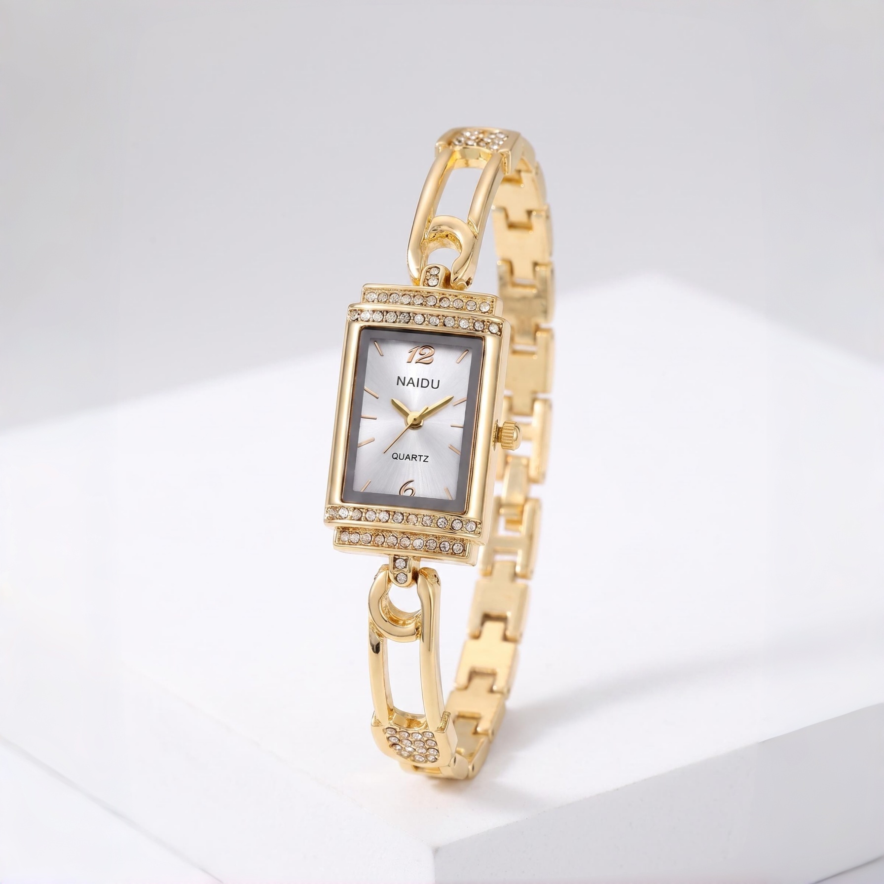 Luxury Watch Dial - White Dial Quartz Watch with Rhinestone