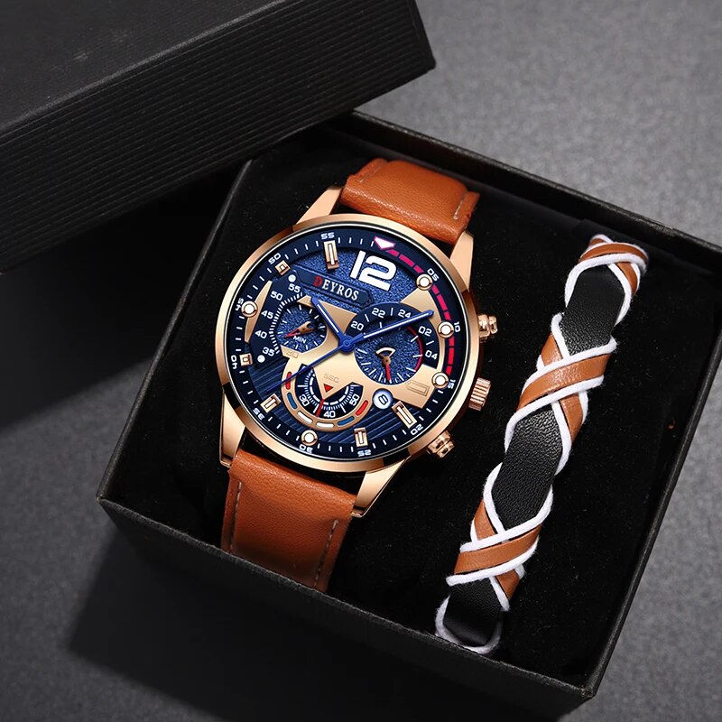 Luxury Watch Cheap - 2PCS Set Fashion Mens Calendar Watches