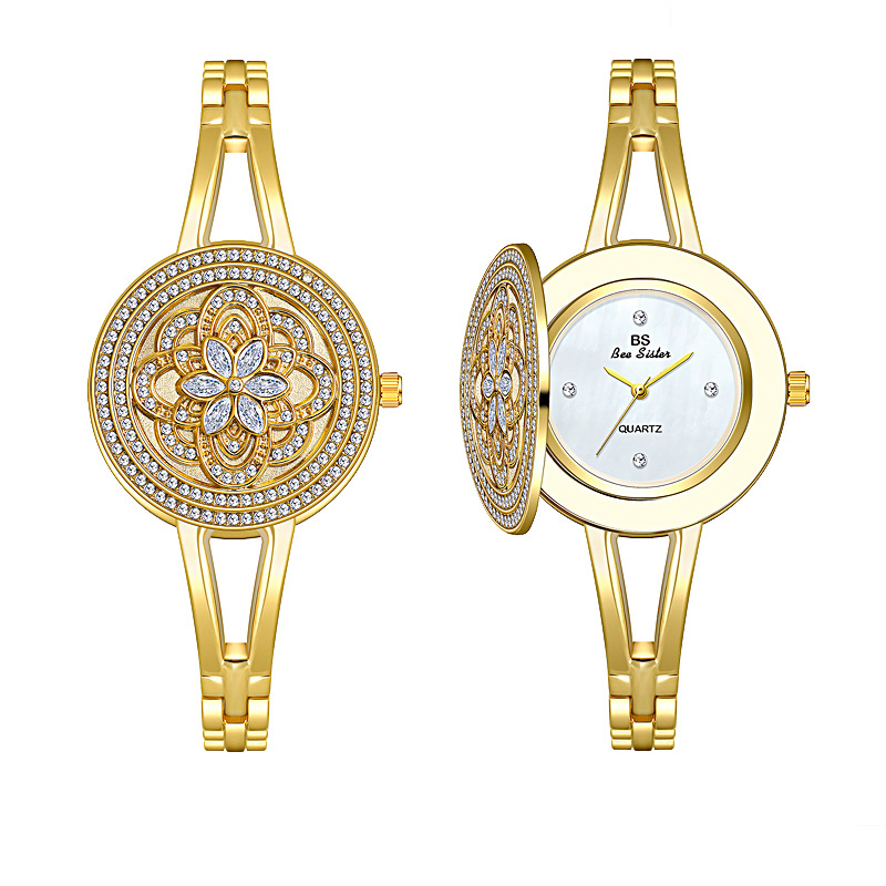 Luxury Watch Quality - Women's Watch diamond inlaid Flip-top Wristwatch