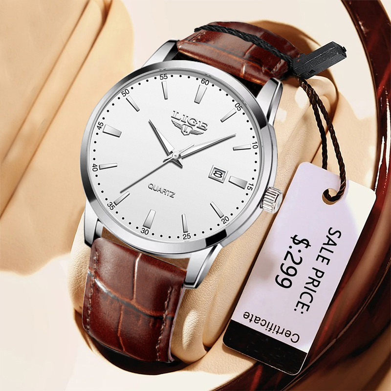 LIGE Man Watch Fashion Leather - Luxury Watch Hublot 评论和价格