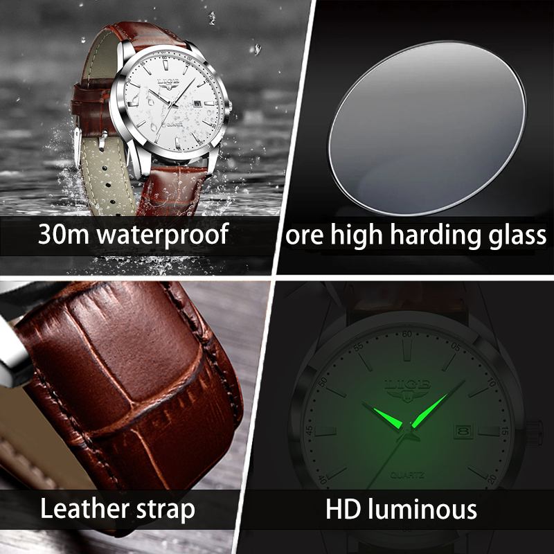 LIGE Man Watch Fashion Leather - Luxury Watch Hublot 评论和价格