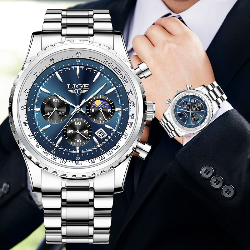 LIGE Brand Luxury Quartz Man W - Luxury Watch Investment 评论和价格