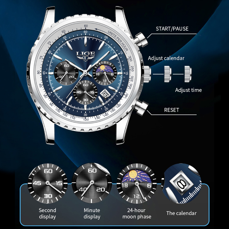 LIGE Brand Luxury Quartz Man W - Luxury Watch Investment 评论和价格