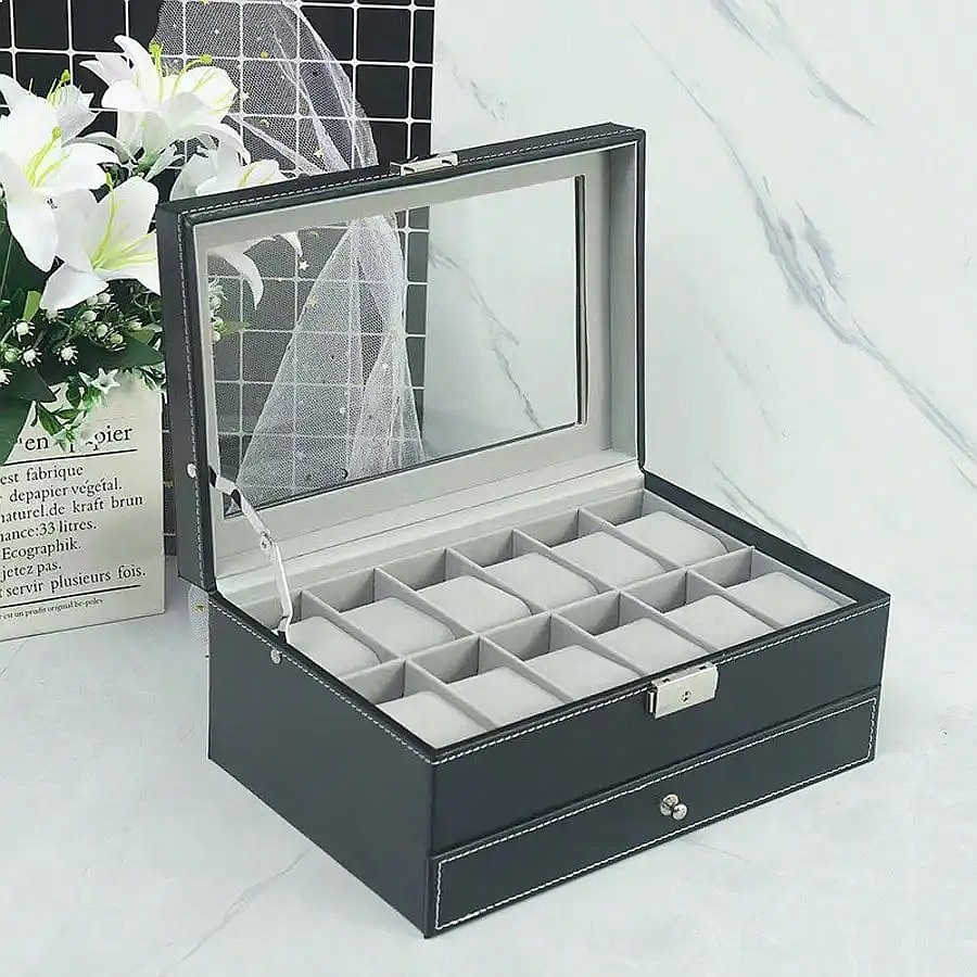 12-Slot Watch Box with Drawer, - Luxury Watch Box 评论和价格